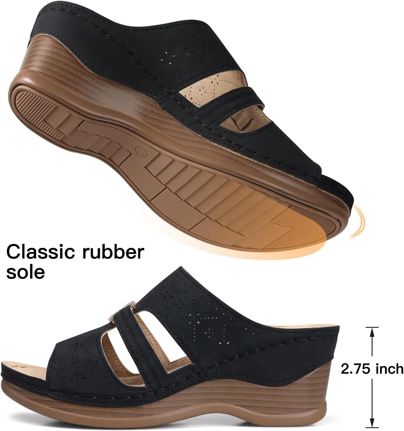 TEMOFON Sandals for Women Summer Wedge: Soft Hollow Out Dressy Slides Sandals, Rubber Sole, Comfortable Walking, Casual Slip on Platform Shoes