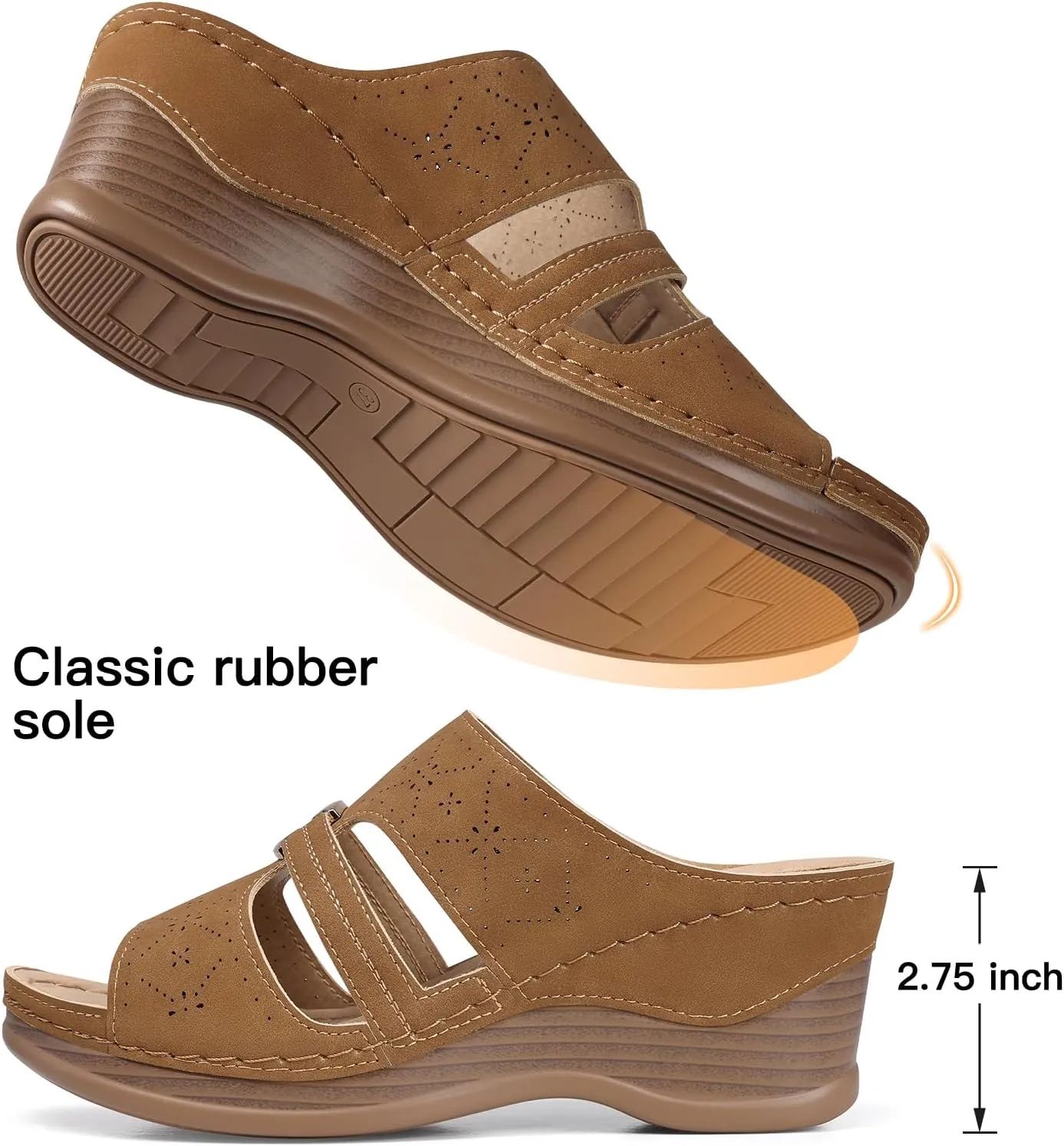 TEMOFON Sandals for Women Summer Wedge: Soft Hollow Out Dressy Slides Sandals, Rubber Sole, Comfortable Walking, Casual Slip on Platform Shoes
