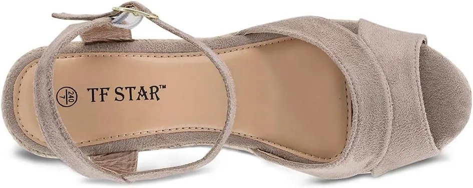 TF STAR Jute rope wedge sandals for women,women platform summer shoes ankle strap espadrille wedge heel sandals