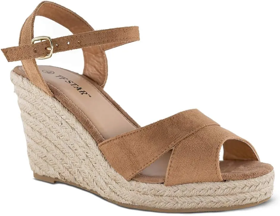 TF STAR Jute rope wedge sandals for women,women platform summer shoes ankle strap espadrille wedge heel sandals