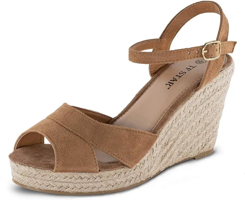 TF STAR Jute rope wedge sandals for women,women platform summer shoes ankle strap espadrille wedge heel sandals