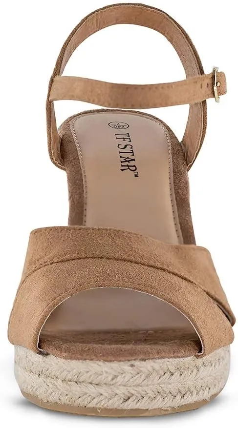 TF STAR Jute rope wedge sandals for women,women platform summer shoes ankle strap espadrille wedge heel sandals