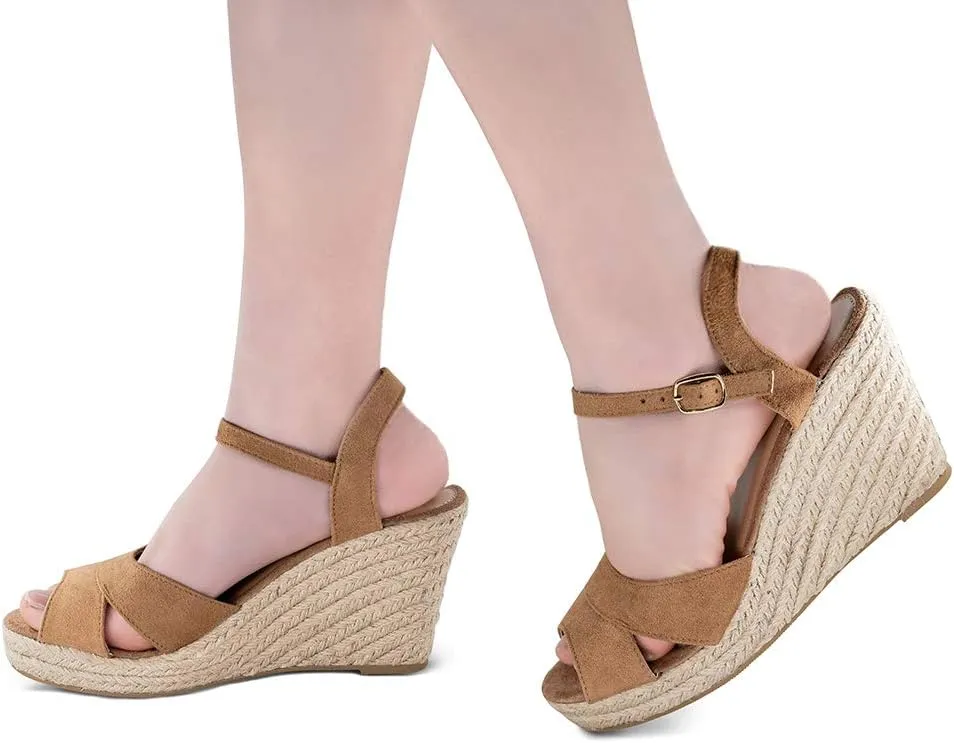 TF STAR Jute rope wedge sandals for women,women platform summer shoes ankle strap espadrille wedge heel sandals