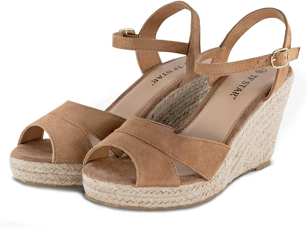 TF STAR Jute rope wedge sandals for women,women platform summer shoes ankle strap espadrille wedge heel sandals
