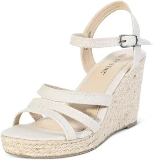 TF STAR Open Toe Buckle Ankle Strap Espadrilles Platform Wedge Casual Sandal for Women