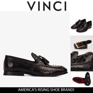 The Bethesda Black Pyhtn Skin Leather Tassel Loafer Men  Shoe