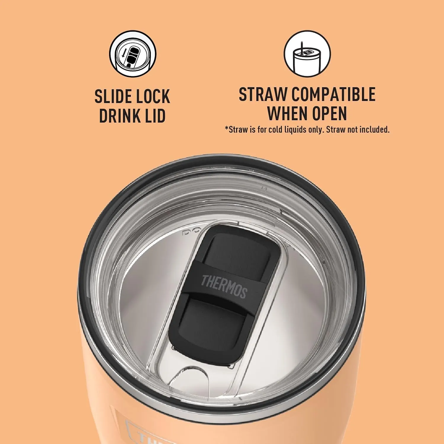 THERMOS ICON SERIES, Stainless Steel Cold Tumbler with Slide Lock, 24 Ounce, Melon
