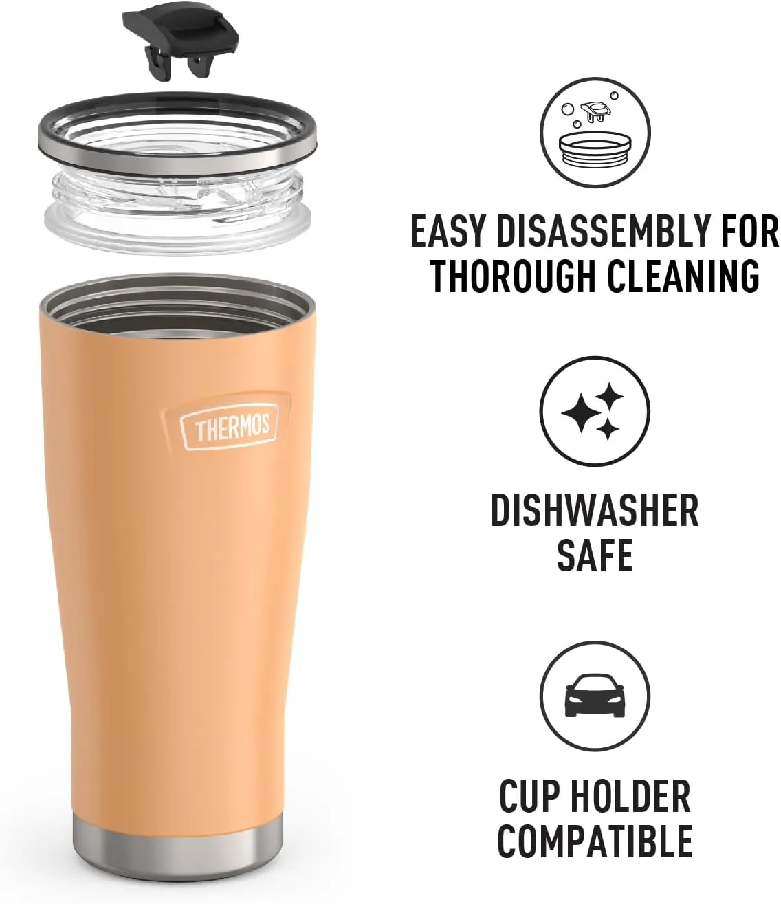 THERMOS ICON SERIES, Stainless Steel Cold Tumbler with Slide Lock, 24 Ounce, Melon