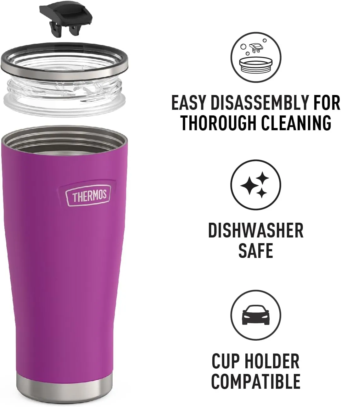 THERMOS ICON SERIES Stainless Steel Cold Tumbler with Slide Lock, 24 Ounce, Plum