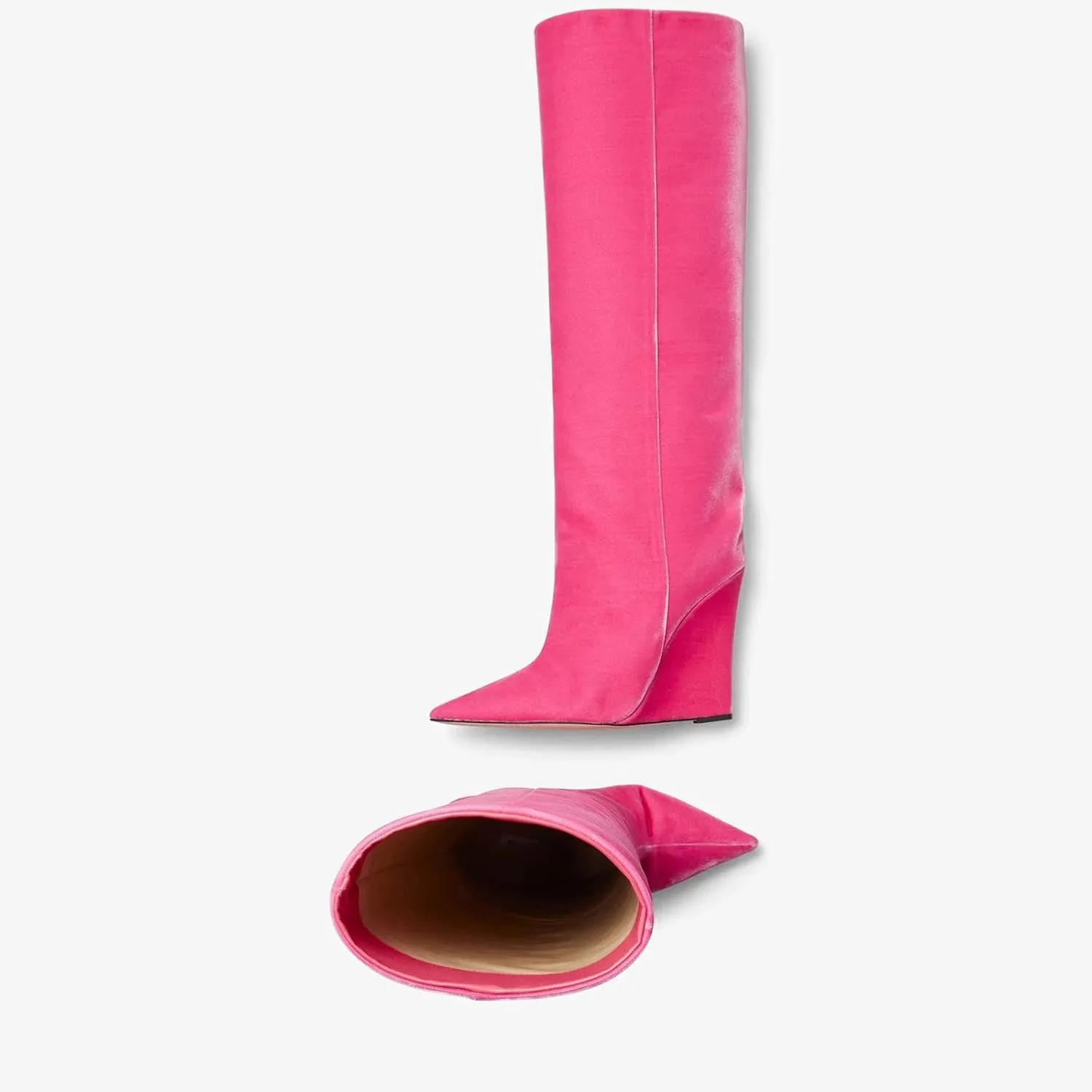 THESHY Women‘s Pointed Toe Knee High Boot Wedge Metallic High Heel Thigh High Boot Patent Leather Pull on Shoes