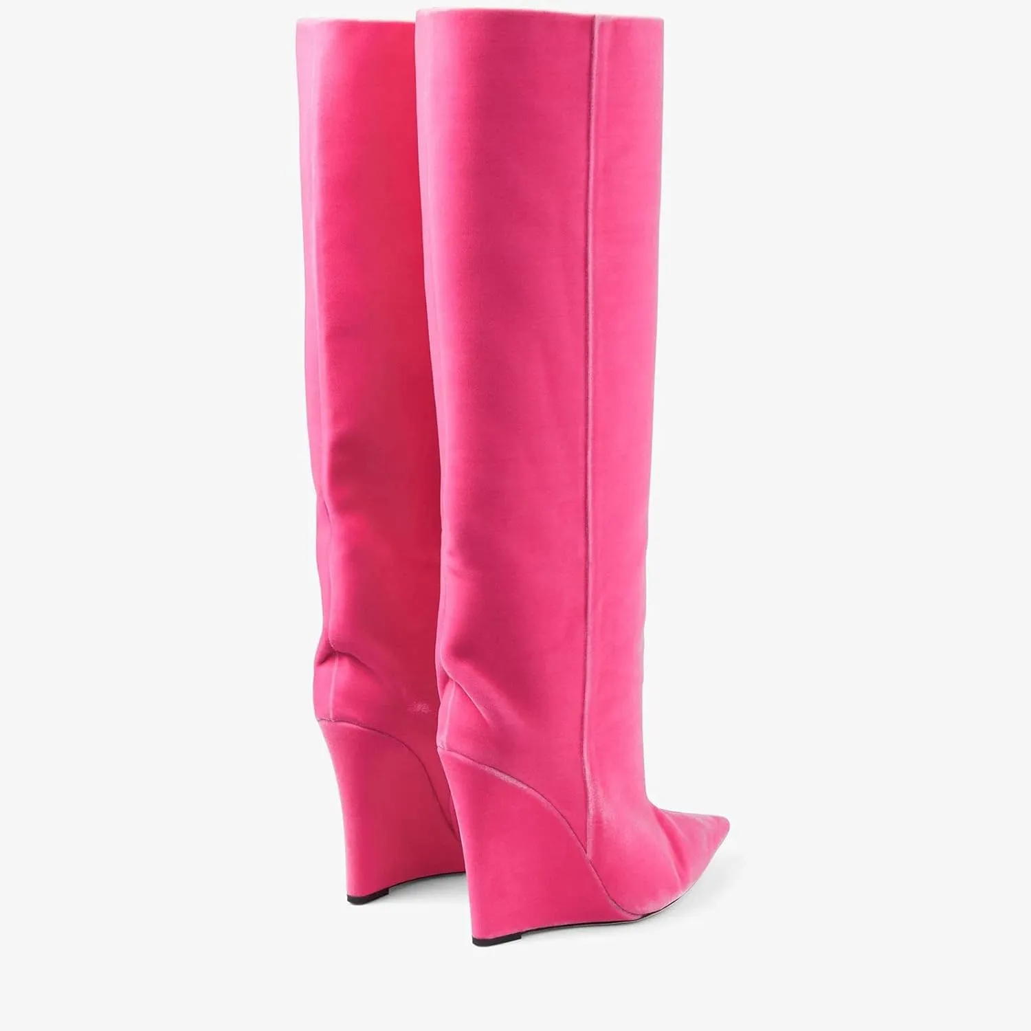 THESHY Women‘s Pointed Toe Knee High Boot Wedge Metallic High Heel Thigh High Boot Patent Leather Pull on Shoes