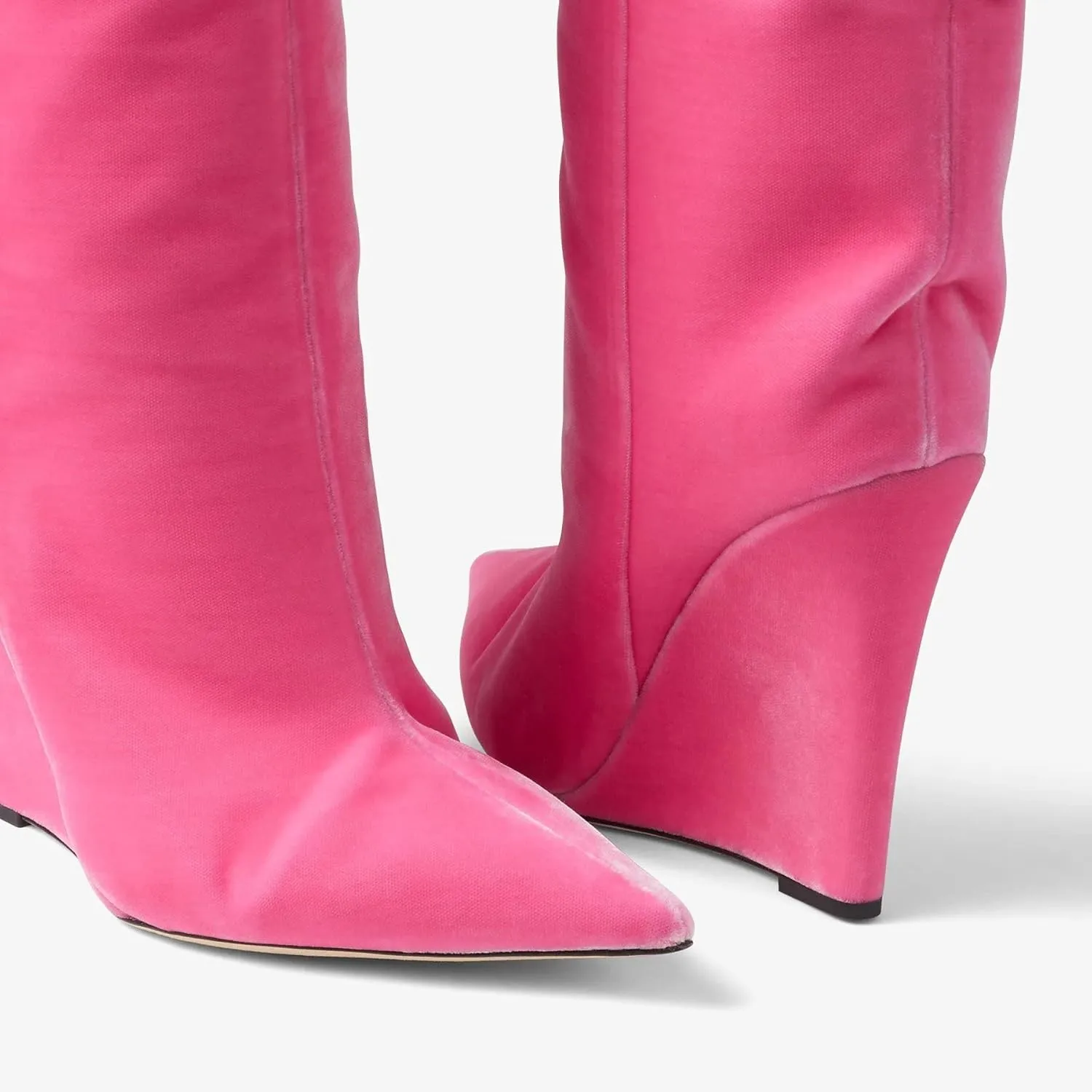 THESHY Women‘s Pointed Toe Knee High Boot Wedge Metallic High Heel Thigh High Boot Patent Leather Pull on Shoes