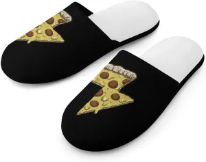 Thunder Cheesy Pizza Soft Warm Mens Slippers Anti-Skid Fuzzy House Shoes Bedroom Home