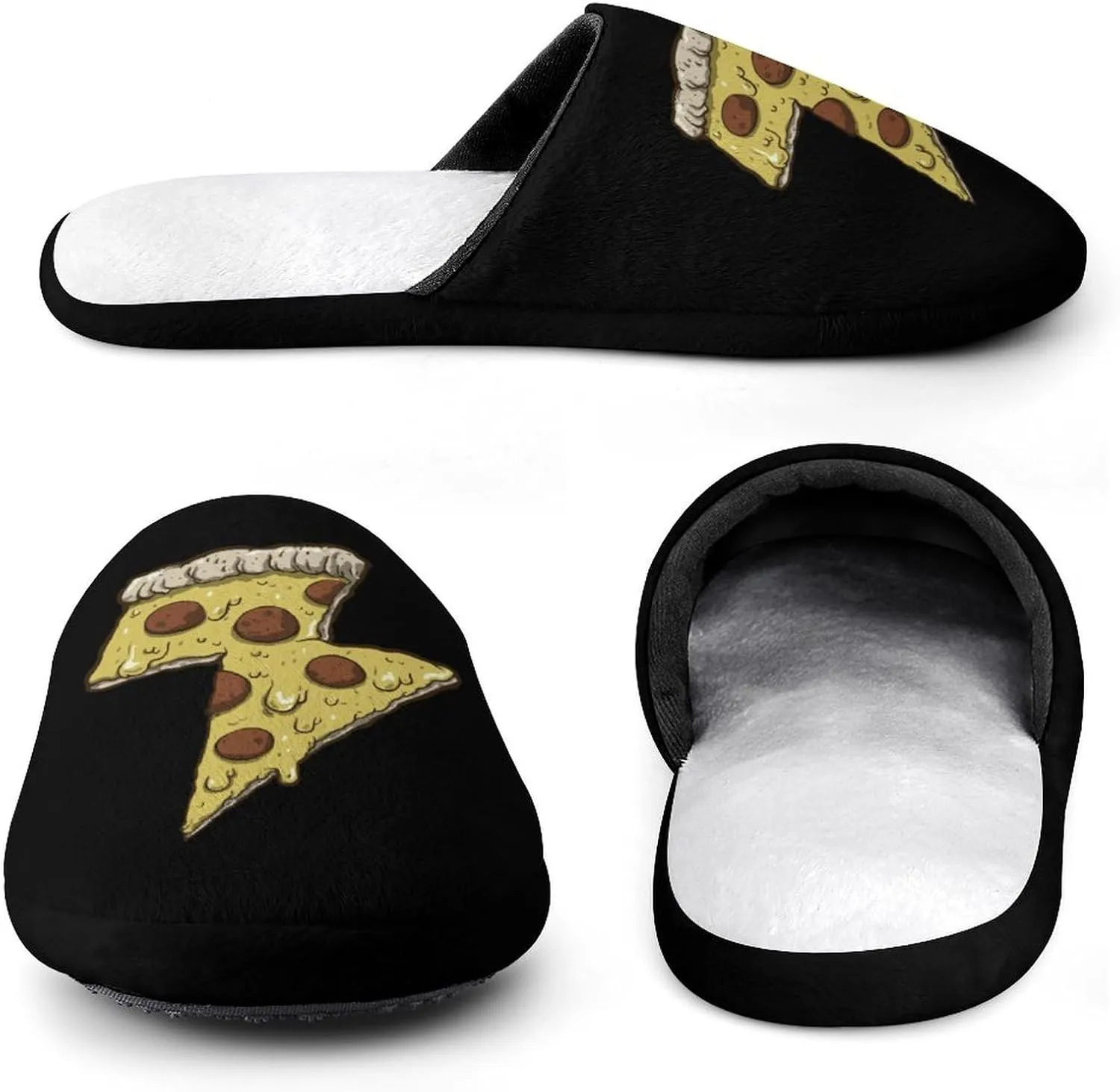 Thunder Cheesy Pizza Soft Warm Mens Slippers Anti-Skid Fuzzy House Shoes Bedroom Home