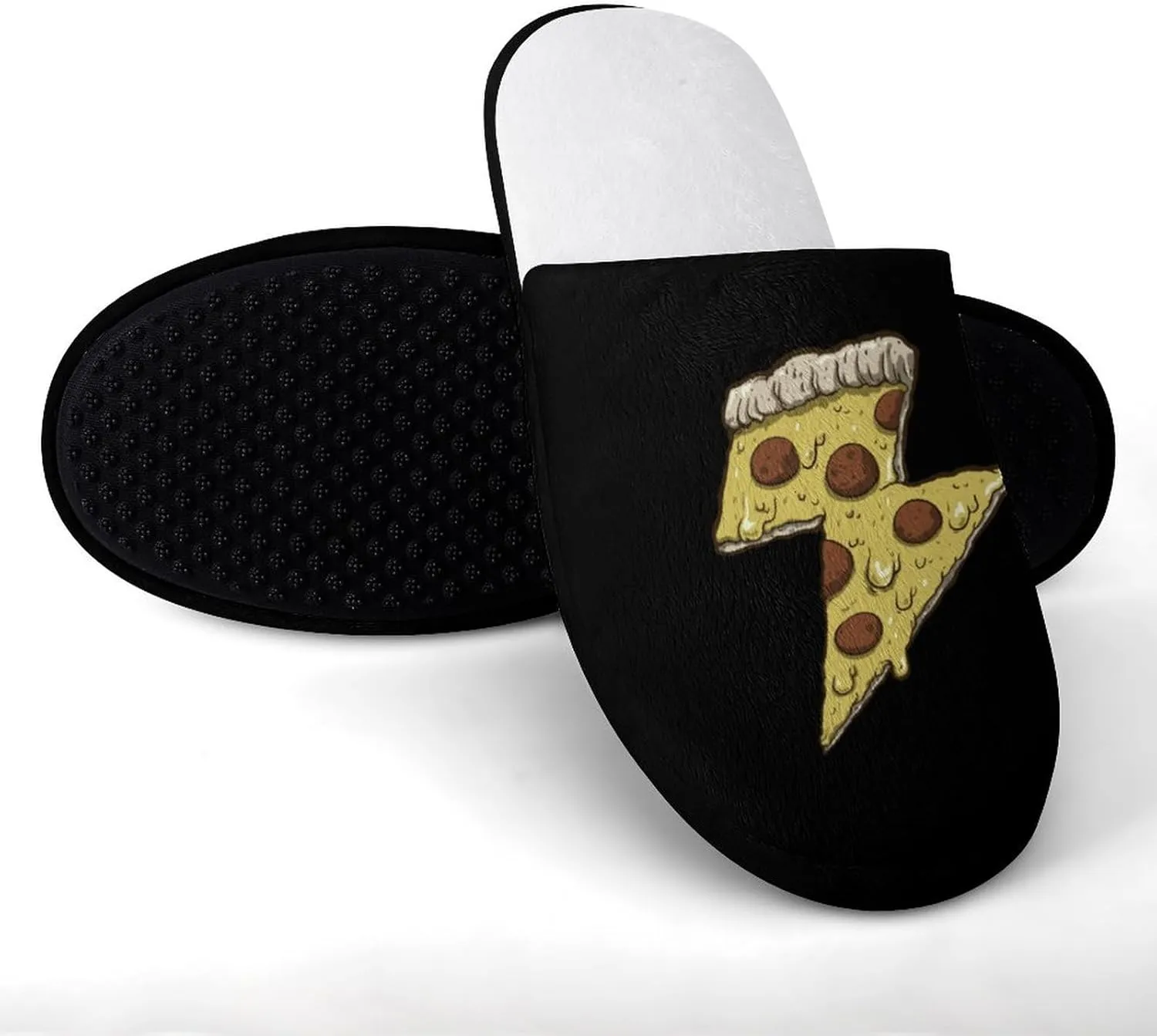 Thunder Cheesy Pizza Soft Warm Mens Slippers Anti-Skid Fuzzy House Shoes Bedroom Home