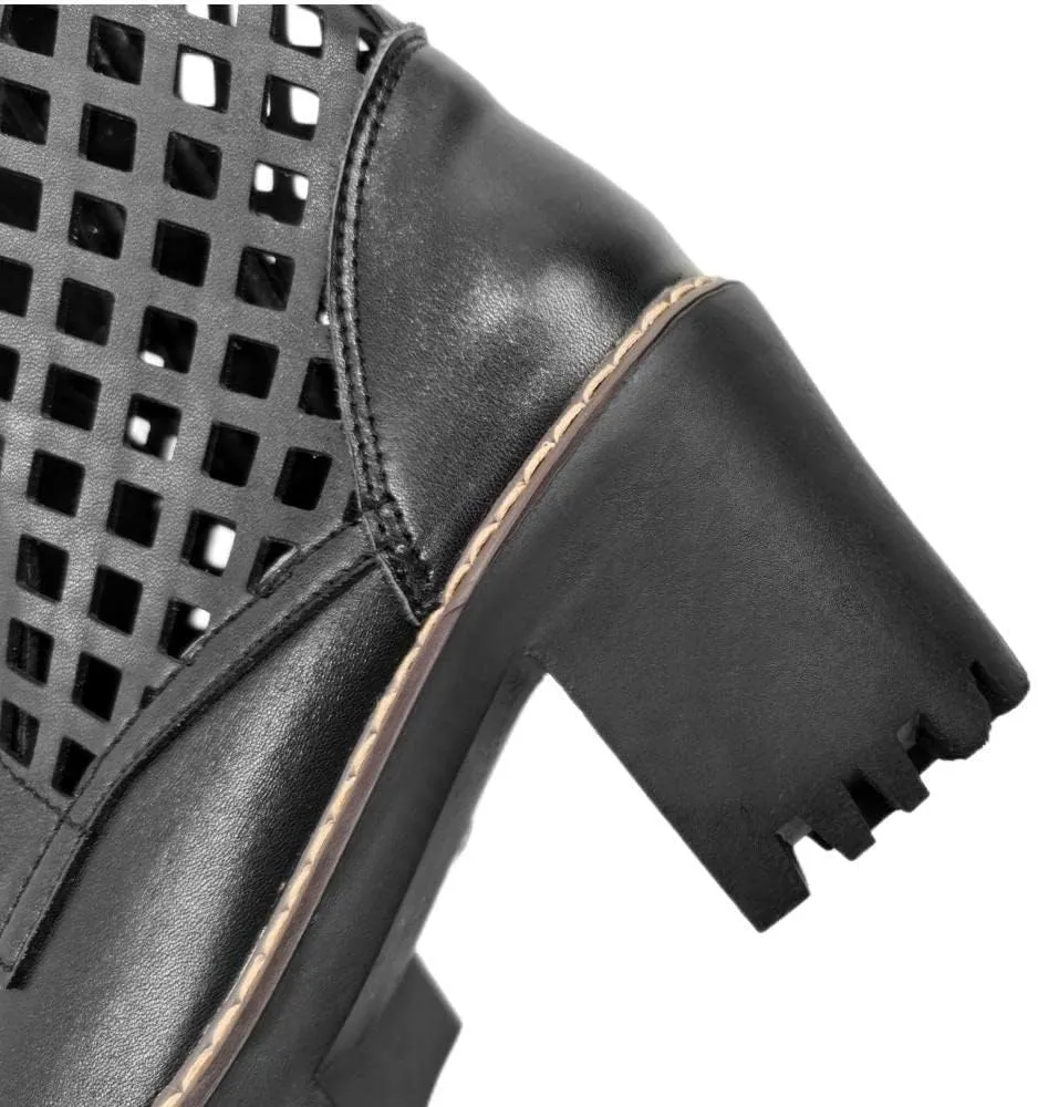 TinaCus Handmade Women's Genuine Leather Round ToeLace Up Side Zip Platform Mesh Knee High Boots