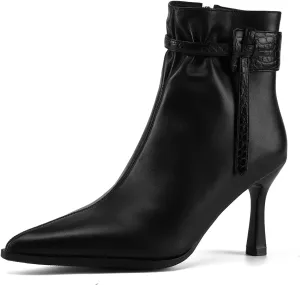 TinaCus Women's Genuine Leather Pointed Toe Handmade Side Zip Up Stiletto Heel Ankle Boots