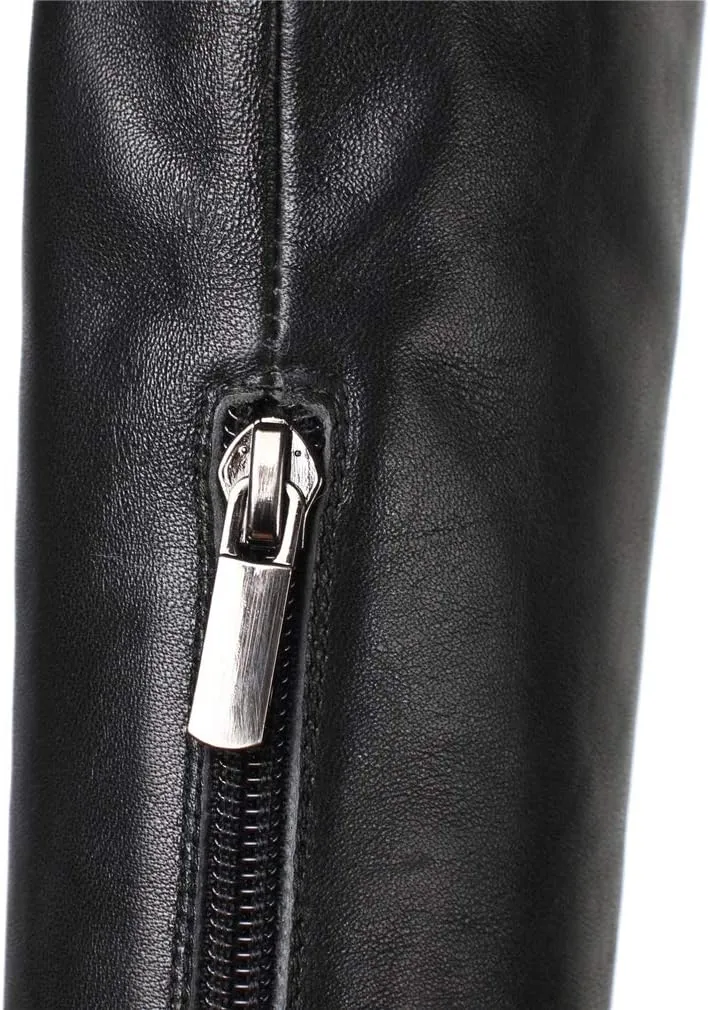 TinaCus Women's Handmade Genuine Leather Round Toe Transparent High Heel Half Zip Up Knee High Boots with Platform