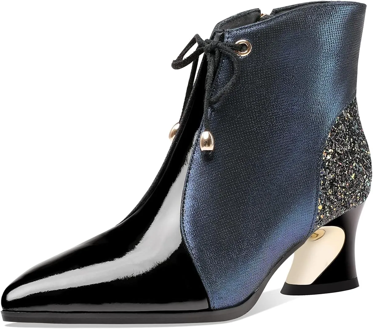 TinaCus Women's Leather Handmade Pointed Toe Spool Heel Side Zip Up Assorted Color Ankle Boots with Selftie
