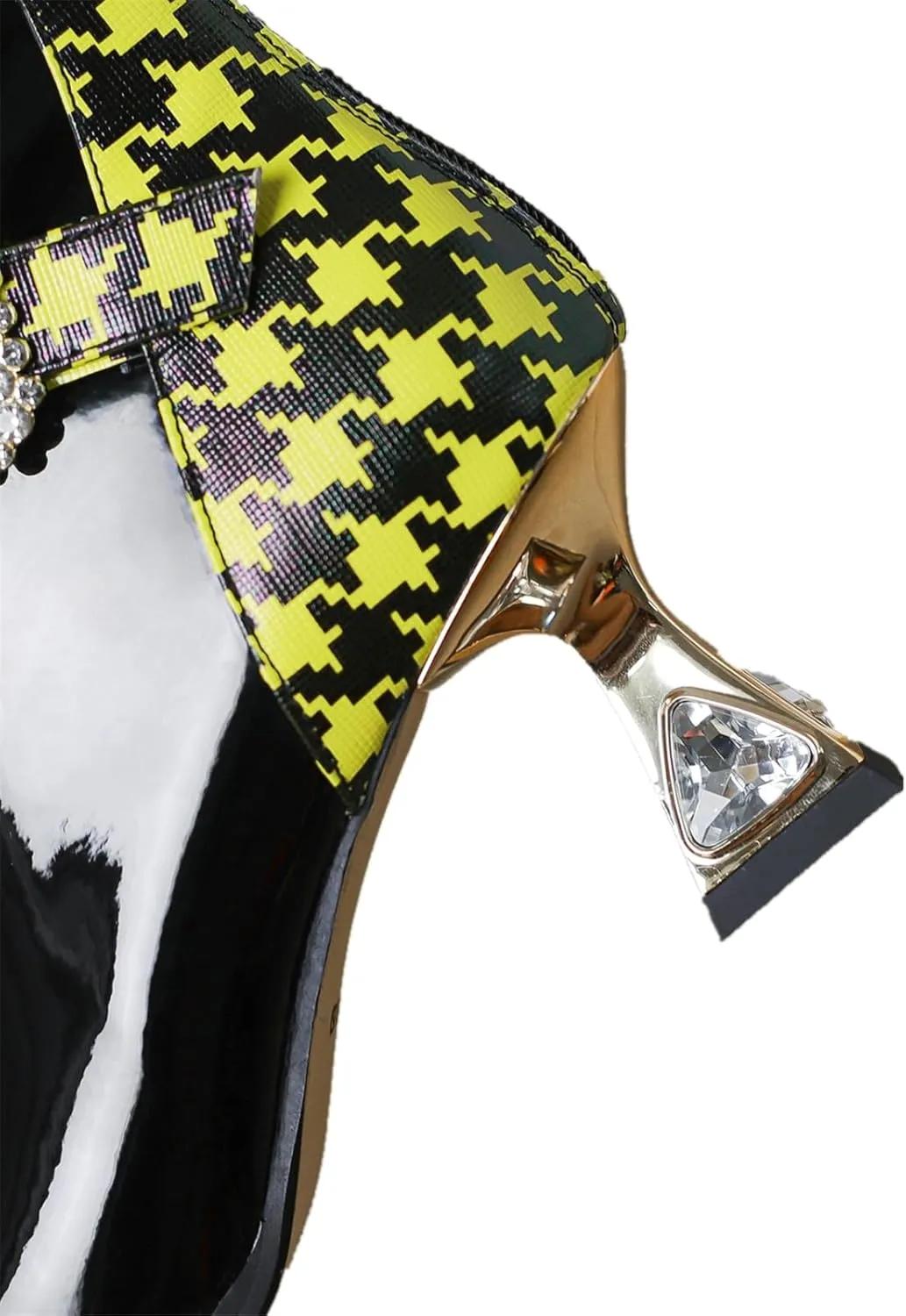 TinaCus Women's Patent Leather Handmade Pointy Toe Rhinestone Mid Heel Mixed Colors Zip Up Ankle Boots with Buckle