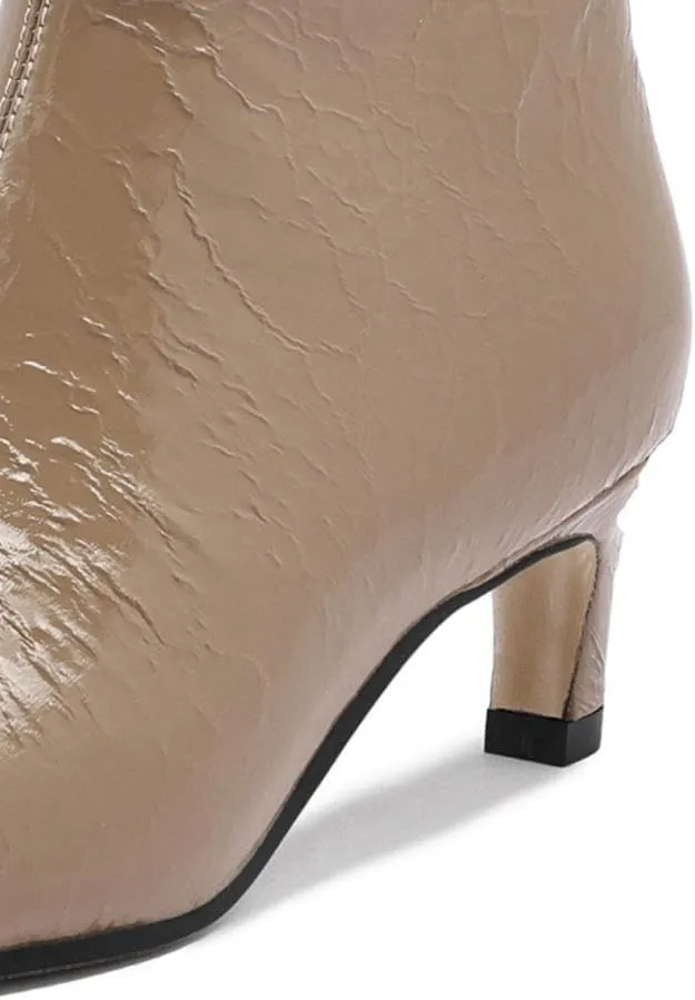TinaCus Women's Patent Leather Handmade Sexy Pointed Toe Side Zip Up Low Kitten Heel Ankle Boots