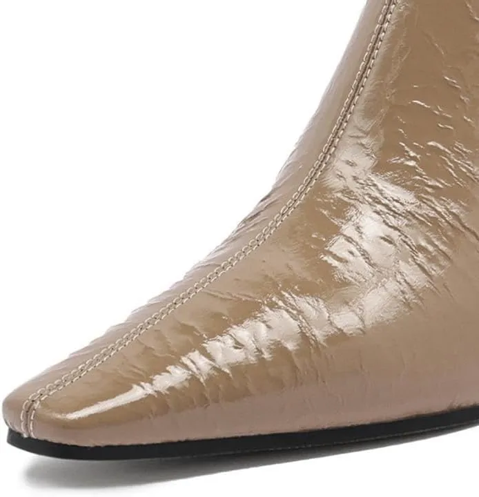 TinaCus Women's Patent Leather Handmade Sexy Pointed Toe Side Zip Up Low Kitten Heel Ankle Boots