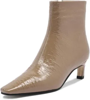 TinaCus Women's Patent Leather Handmade Sexy Pointed Toe Side Zip Up Low Kitten Heel Ankle Boots