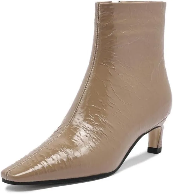 TinaCus Women's Patent Leather Handmade Sexy Pointed Toe Side Zip Up Low Kitten Heel Ankle Boots