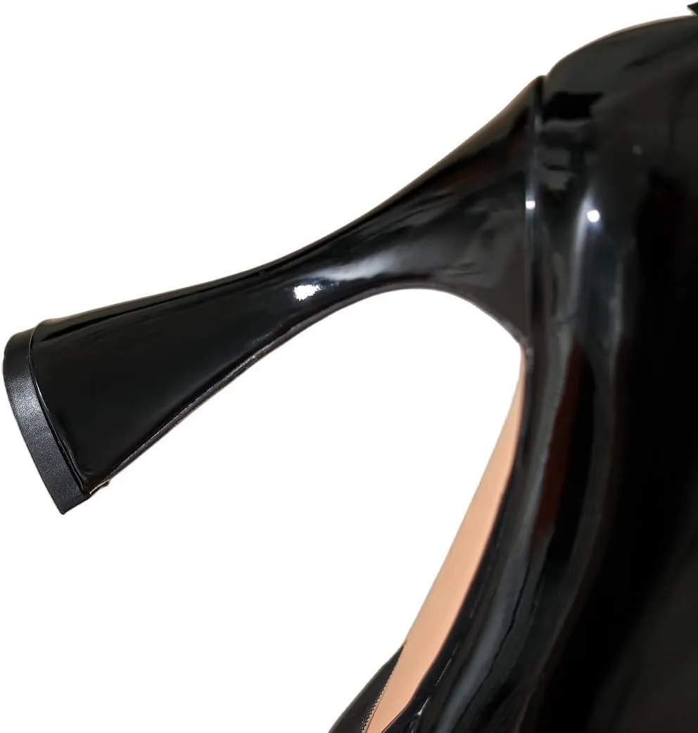 TinaCus Women's Pointed Toe Glossy Patent Leather Handmade Platform Zip Up High Heels Ankle Boots with Bowtie