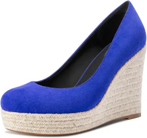 TNYNFBEB Womens Wedge Heel Close Round Toe Pumps Slip-on Prom Party Cute Basic Classic Summer 3.9 Inches Heels