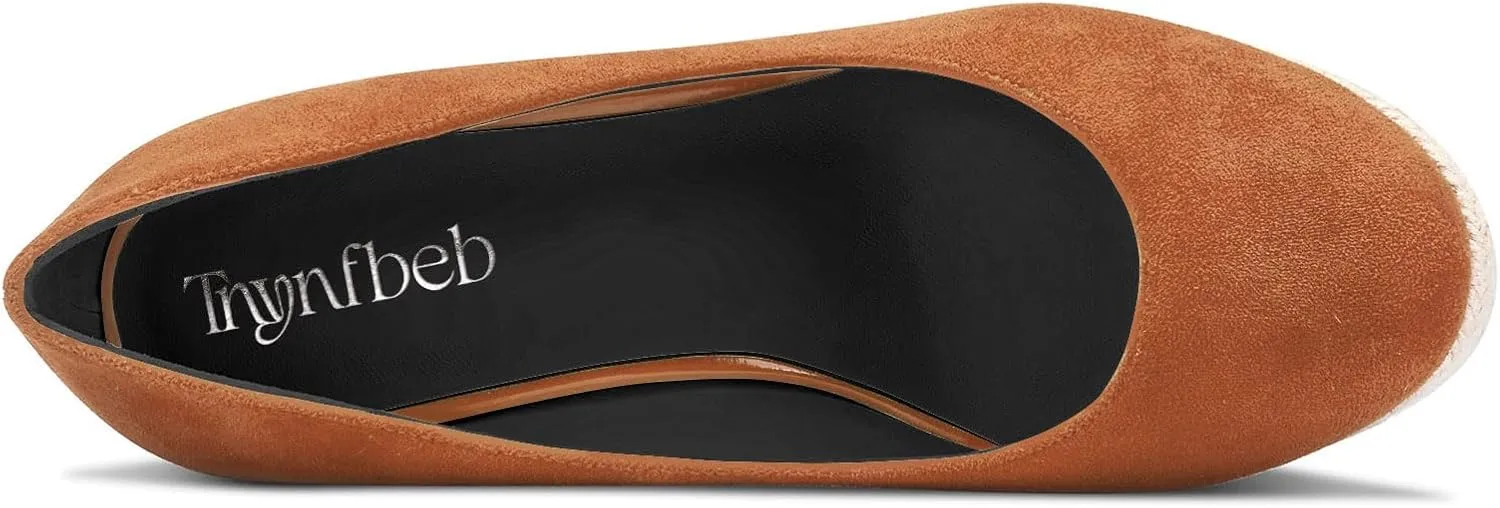 TNYNFBEB Womens Wedge Heel Close Round Toe Pumps Slip-on Prom Party Cute Basic Classic Summer 3.9 Inches Heels