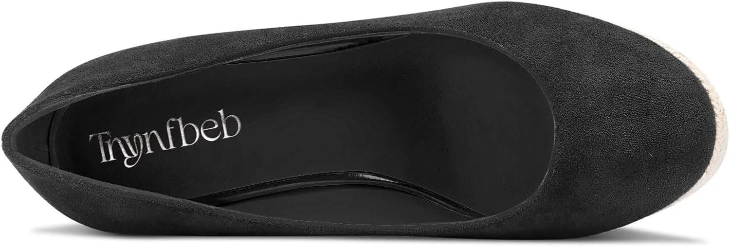 TNYNFBEB Womens Wedge Heel Close Round Toe Pumps Slip-on Prom Party Cute Basic Classic Summer 3.9 Inches Heels