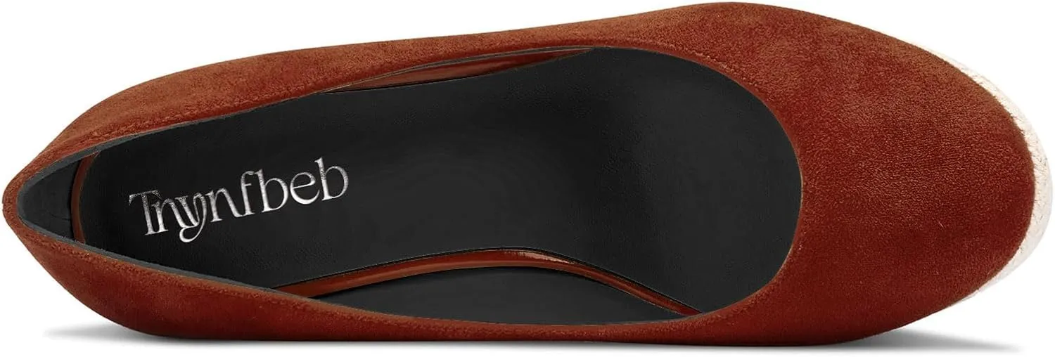 TNYNFBEB Womens Wedge Heel Close Round Toe Pumps Slip-on Prom Party Cute Basic Classic Summer 3.9 Inches Heels