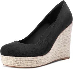 TNYNFBEB Womens Wedge Heel Close Round Toe Pumps Slip-on Prom Party Cute Basic Classic Summer 3.9 Inches Heels