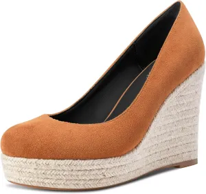 TNYNFBEB Womens Wedge Heel Close Round Toe Pumps Slip-on Prom Party Cute Basic Classic Summer 3.9 Inches Heels