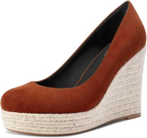 TNYNFBEB Womens Wedge Heel Close Round Toe Pumps Slip-on Prom Party Cute Basic Classic Summer 3.9 Inches Heels