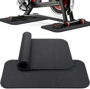TOBWOLF 2PCS Non-Slip Mat Compatible with Peloton Bike, Concept 2 Rowing Machine, Exercise Bike Mat, Mat Protect Hardwood Floor Carpet for Home Gym, Workout Mat for Bike Trainer, Stationary Spin Bike