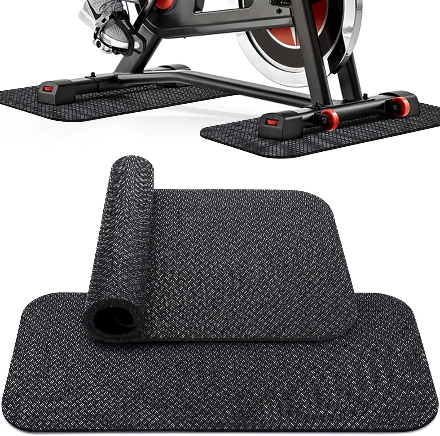 TOBWOLF 2PCS Non-Slip Mat Compatible with Peloton Bike, Concept 2 Rowing Machine, Exercise Bike Mat, Mat Protect Hardwood Floor Carpet for Home Gym, Workout Mat for Bike Trainer, Stationary Spin Bike