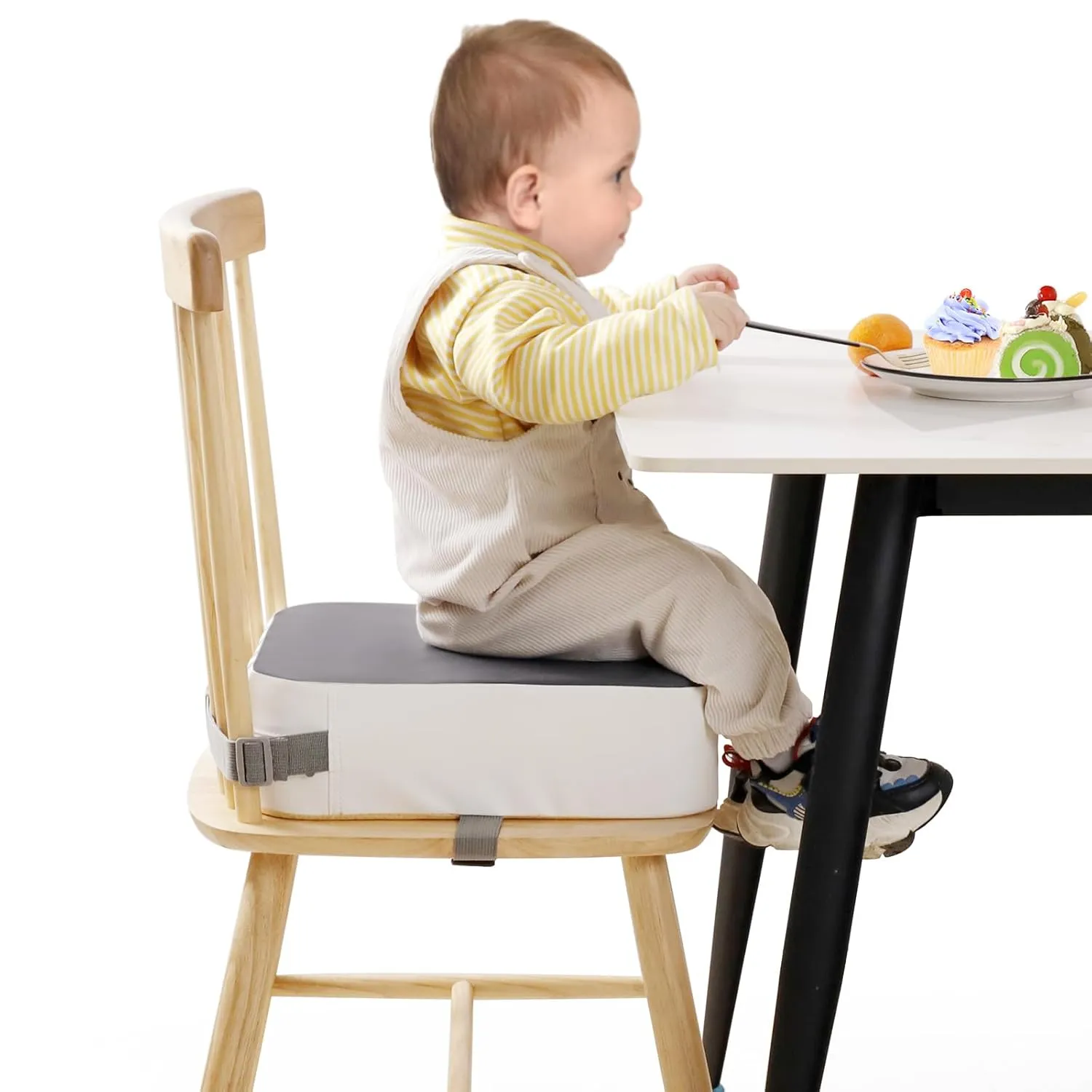 Toddler Booster Seat for Kitchen Chair, Non-Slip Kids Dining Table Booster Seat with Adjustable Safer Straps, Portable Baby Eating Travel Camping Increasing Cushion