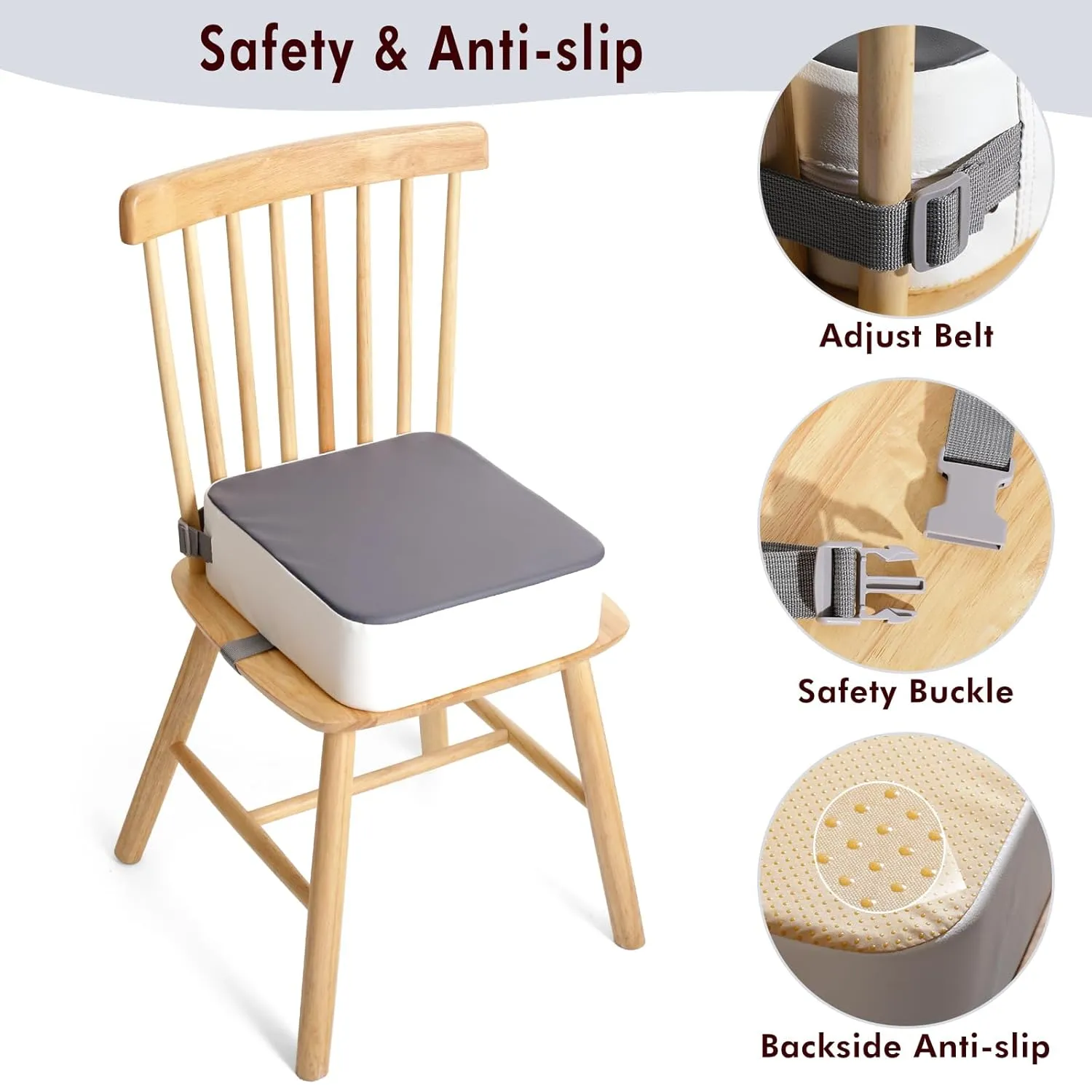 Toddler Booster Seat for Kitchen Chair, Non-Slip Kids Dining Table Booster Seat with Adjustable Safer Straps, Portable Baby Eating Travel Camping Increasing Cushion