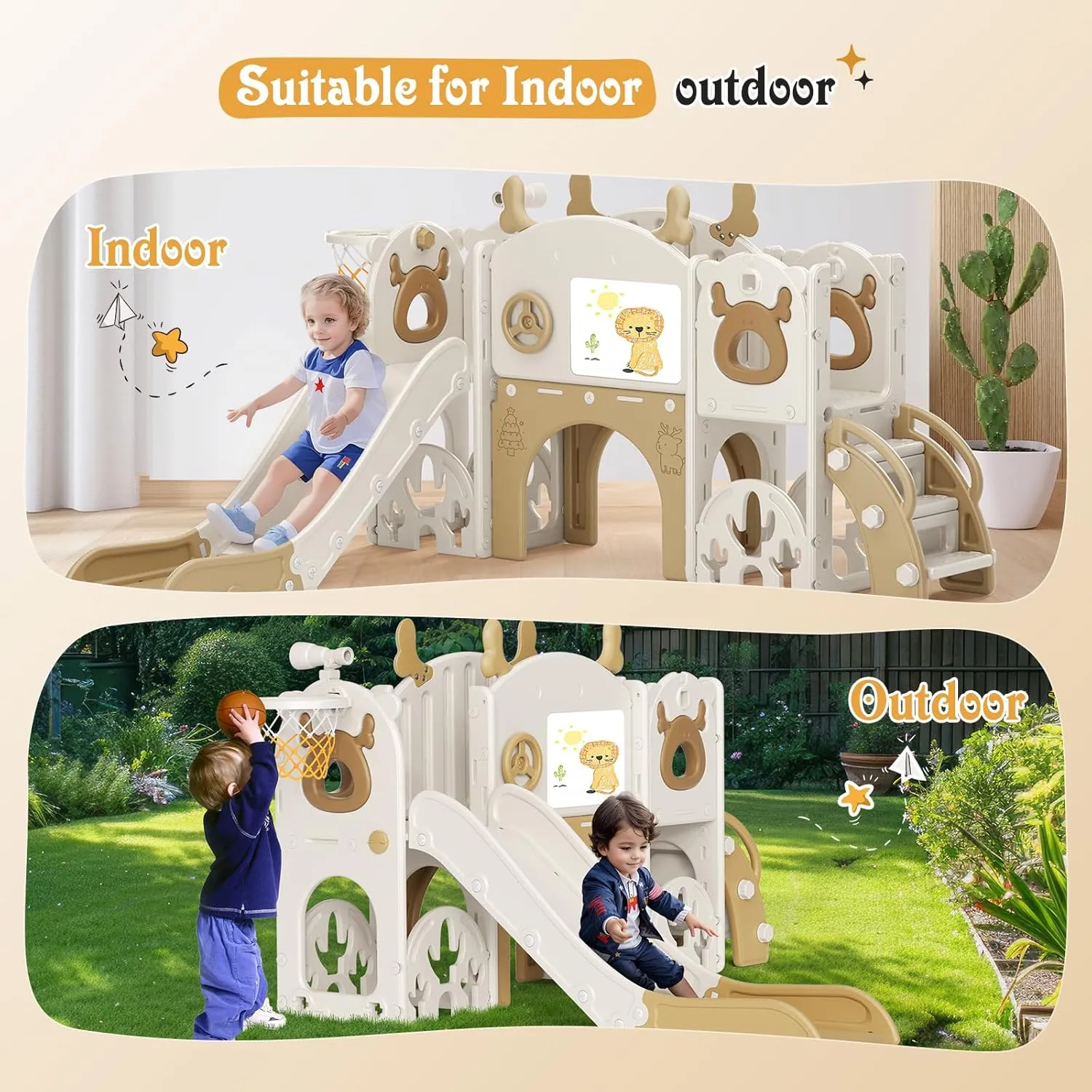 Toddler Slide, 11 in 1 Toddlers Playset New Upgrade with Kids Slide, Drawing Board, Golf Set, Basketball Hoop and Storage Space for Toddler Age 1-3, Backyard Playground Indoor and Outdoor