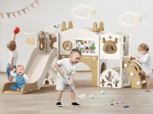 Toddler Slide, 11 in 1 Toddlers Playset New Upgrade with Kids Slide, Drawing Board, Golf Set, Basketball Hoop and Storage Space for Toddler Age 1-3, Backyard Playground Indoor and Outdoor