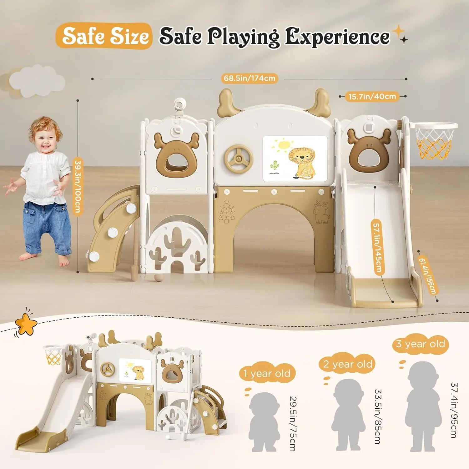 Toddler Slide, 11 in 1 Toddlers Playset New Upgrade with Kids Slide, Drawing Board, Golf Set, Basketball Hoop and Storage Space for Toddler Age 1-3, Backyard Playground Indoor and Outdoor