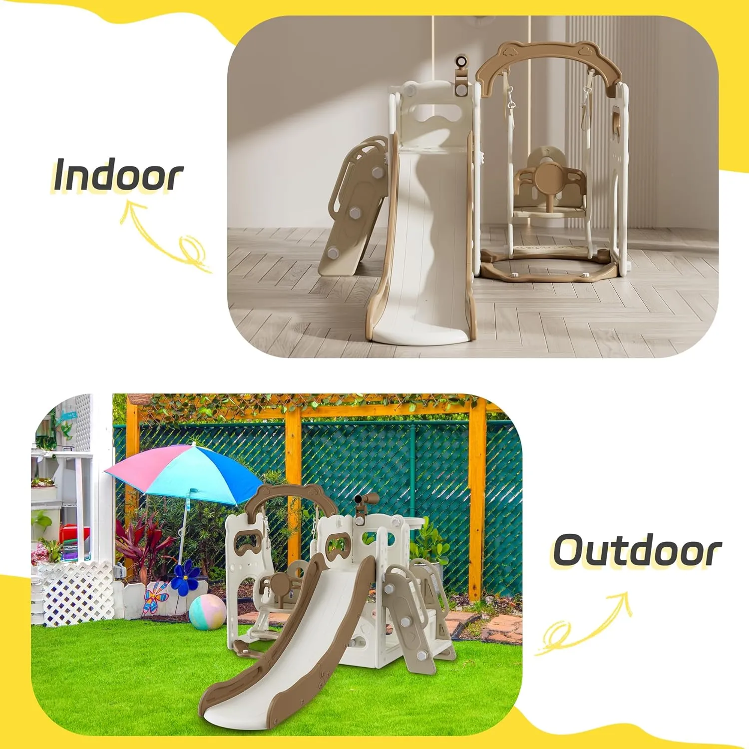Toddler Slide and Swing Set for Toddlers Age 3-5 Baby Kids Slides with Basketball Hoop Telescope Outdoor Indoor Slide Stair Playset Playground