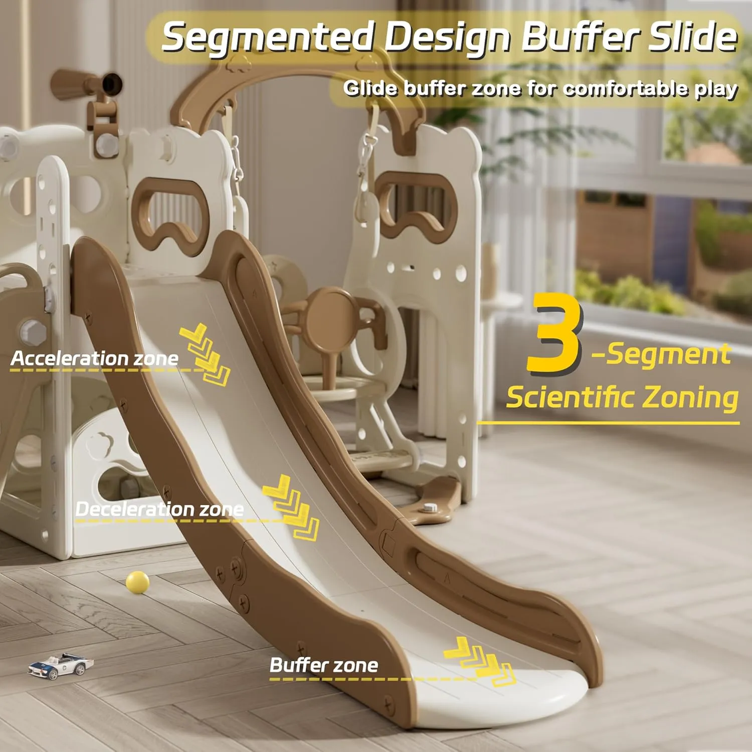 Toddler Slide and Swing Set for Toddlers Age 3-5 Baby Kids Slides with Basketball Hoop Telescope Outdoor Indoor Slide Stair Playset Playground