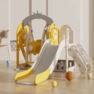 Toddler Slide Playground Tower Set with Swing, Kids Slide for Toddler with Climber, Swing, Basketball Hoop, Climber Hole, Aisle and Storage Space, Indoors Outdoor Playground Slide for Toddler Age 1 