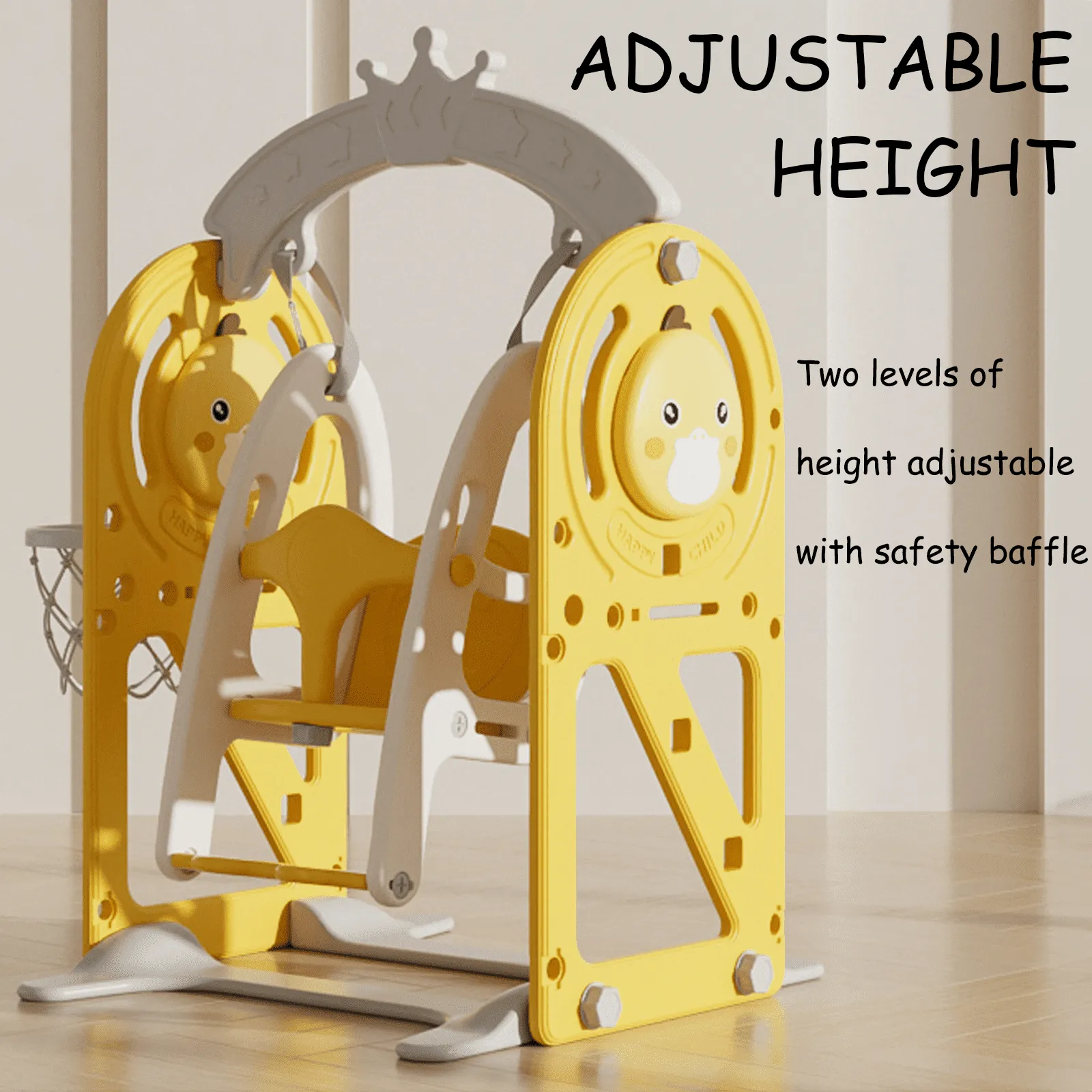 Toddler Slide Playground Tower Set with Swing, Kids Slide for Toddler with Climber, Swing, Basketball Hoop, Climber Hole, Aisle and Storage Space, Indoors Outdoor Playground Slide for Toddler Age 1 