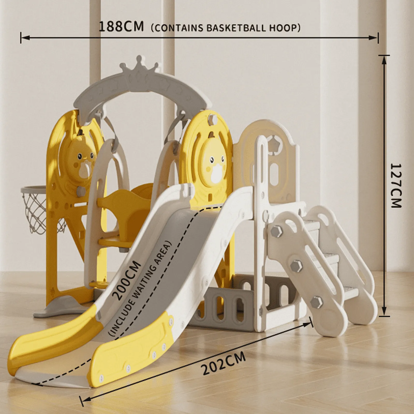 Toddler Slide Playground Tower Set with Swing, Kids Slide for Toddler with Climber, Swing, Basketball Hoop, Climber Hole, Aisle and Storage Space, Indoors Outdoor Playground Slide for Toddler Age 1 