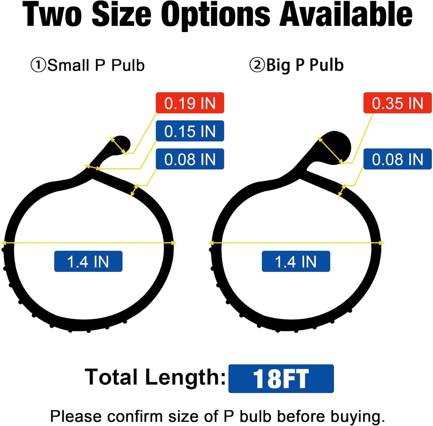 ToLanbbt 18FT Garage Door Seals Bottom Rubber 0.35" Big P Bulb Bottom Weather Strip, Overhead Garage Door Seal Replacement Weather Stripping (18 FT, Black)