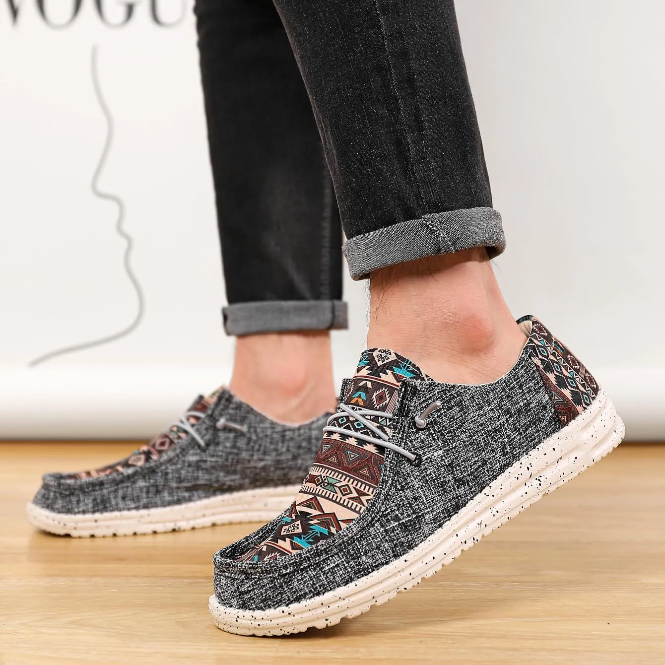 Tongzone Women's Wide Slip On Loafer Walking Shoes Canvas Lightweight Arch Support Sneakers